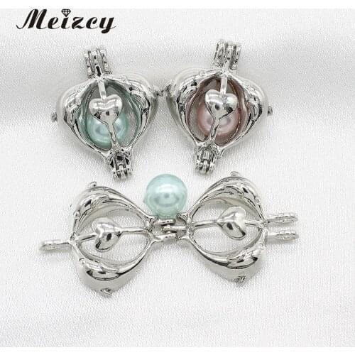 10pcs Silver Hollow Love Dolphin Cage Lockets Essential Oil Diffuser Cage Pendant Aroma Necklace Making Charms for Oyster Pearl