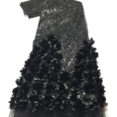 3d French Tulle African Lace Fabric 2021 High Quality Black Embroidery Sequins Nigerian Lace Fabrics 5 Yards For Dress AM45221