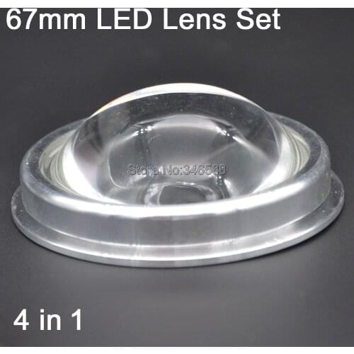 67mm 80-120 Deg Optical Glass Projector Concave Lens with Reflector & Fixing Ring for 20W 30W 50W 100W High Power LED Chip Light