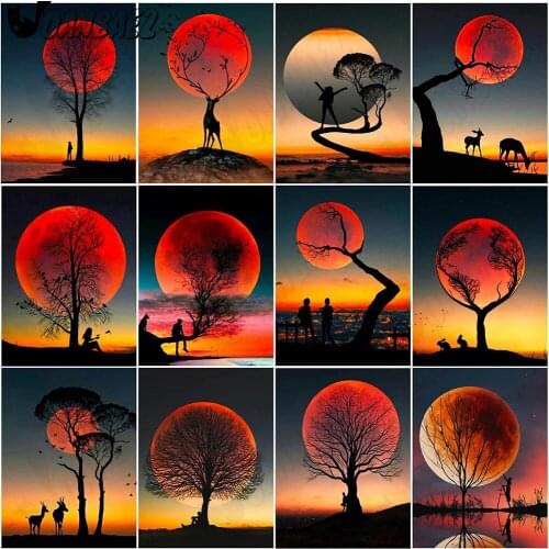 Moon Diamond Painting 5D Diy Sunset Cross Stitch Embroidery Landscape Digital Mosaic Hand Inlaid Crafts Home Decoration