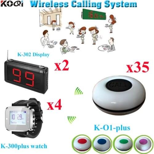Waiter Restaurant Wireless Ordering System Suit For Hotel Kitchen(2 display with 4 watch and 35 call buzzer)