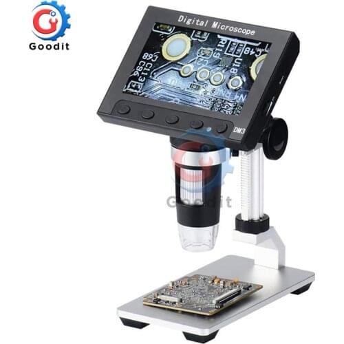 4.3 inch LCD Digital Microscope 50X-1000X Magnification Endoscope with Aluminum Alloy Stand 8 LED Light Video Camera Microscope