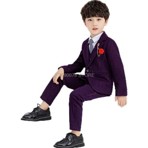 Flowers Boys Mariage Wedding Suit Kids Formal jacket Vest Pant Birthday Party Tuxedo Dress Children Graduation Ceremony Costume