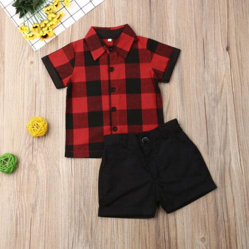 Toddler Kids Baby Boy Clothes Shirt Tops+Pants Outfits Summer Plaid Baby Boys Clothes Set Gentleman Party Suit