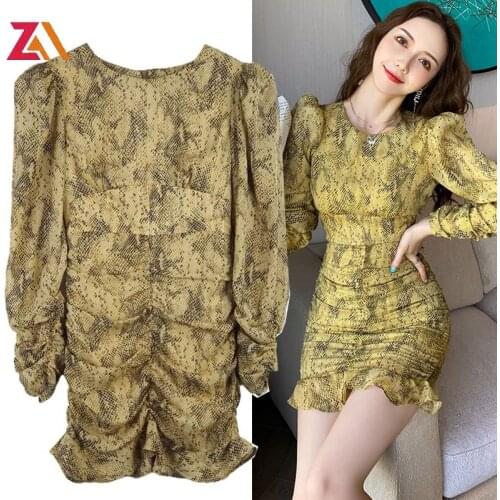 ZALady elegant chic bodycon mini dress vintage Serpentine printed slinky festival clothing goblincore basic long sleeve dresses