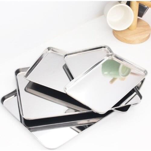 Stainless Steel Steamed Sausage Dish Rectangle Fruit Plate Restaurant Hotel Bread Loaf Pans Cake Baking Pastry Storage Tray