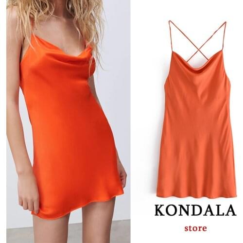 KONDALA Za Chic Orange Stain Sexy Dress Ties Crossed Stylish Mini Cami Dress Summer 2021 Party Vestidos