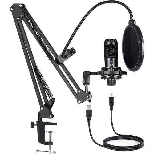 Condenser USB Computer Microphone Kit With Adjustable Scissor Arm Stand Shock Mount for Studio Streaming Voice Podcasting T669