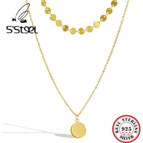 Round 925 Sterling Silver Pendant Necklace For Women Korea Layered Necklace Chocker Personalized Party Accesories Fine Jewellery