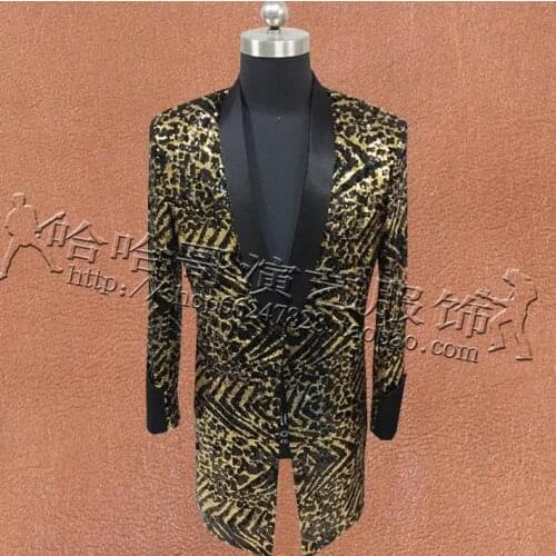 Leopard Sequins Suits Men Singers Designs Masculino Homme Terno Stage Personalized Jacket Mens Blazer Star Style Dress Punk