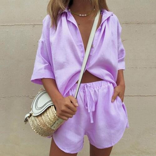 Summer Tracksuit Women 2021 Lounge Wear Shorts Set Short Sleeve Shirt Tops And Loose Mini Shorts Suit Two Piece Set