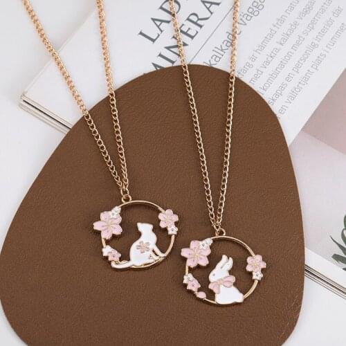 Fashion Cute Kpop Cartoon Animal Cat Rabbit Flower Necklace Chain Pendant Women Jewelry Girl Gift Necklaces Accessories