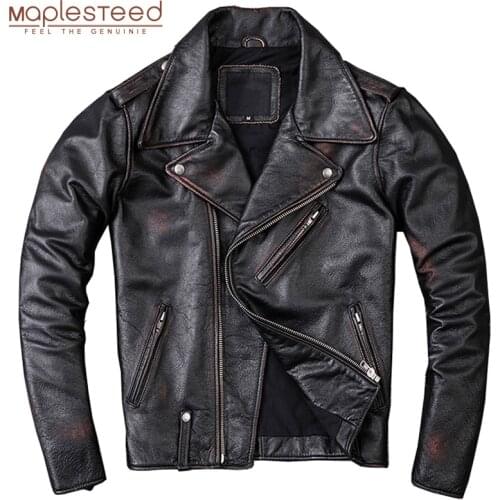 MAPLESTEED Washed Stone Milled Distressed Edging Vintage Leather Jacket For Men Jackets 100% Natural Calf Skin Coat Winter M209
