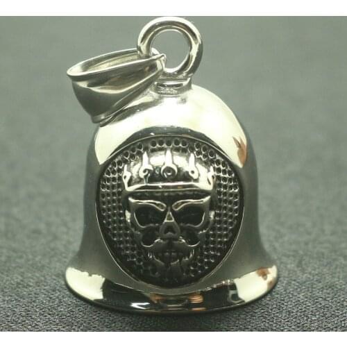 Mens Boys 316L Stainlesss Steel Classic Skull Double Sided Pattern Biker Jingle Bell Pendant
