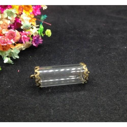 20sets/lot 40*15mm tube glass globe antique bronze lace button base setting set glass bottle jewelry vials pendant diy necklace
