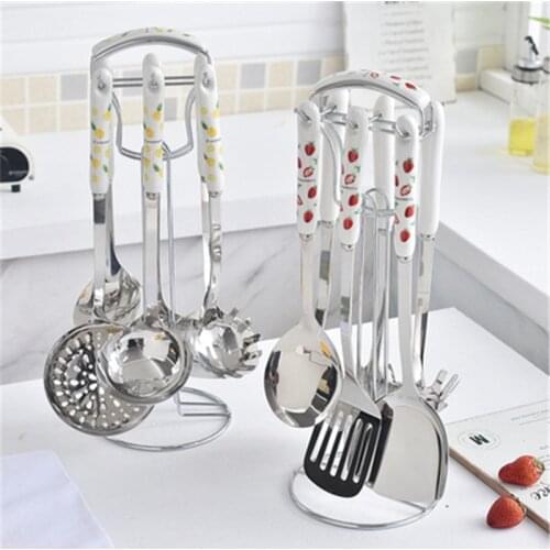 Fruit Stainless Steel Cookware Kitchenware Sets kitchen Tools Ceramic Handle Hook Up Storage Luxury Metal Shovel Spoon