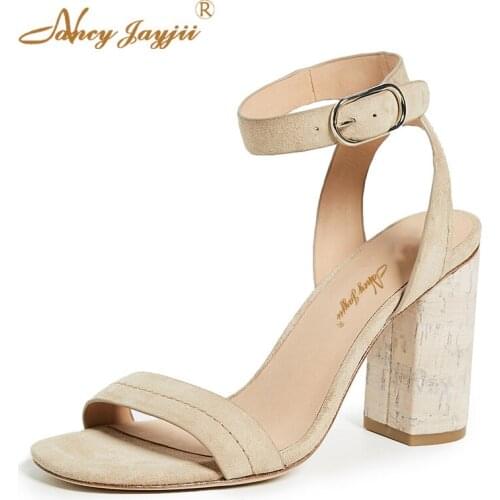2019 Summer Apricot Woman Sandals Ladies Shoes Chunky Heels Casual Dress Party Fashion Girl Plus Size 44 43 Nancyjayjii