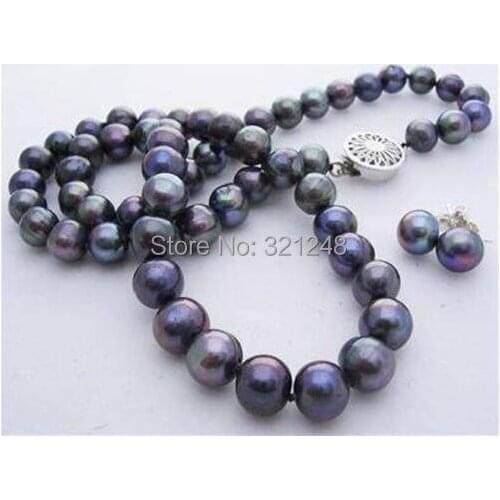 2020 new fashion free shipping 7-8mm Black Akoya Cultured Pearl Necklace 17"BV49