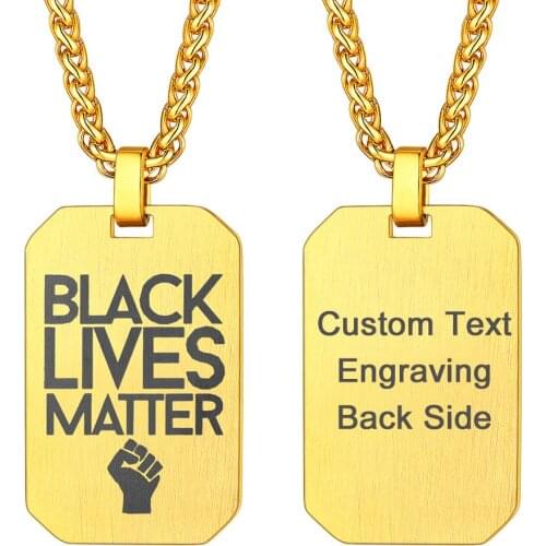 U7 BLACK LIVES MATTER Necklace Gold Shield Soldier African American Protest Military Brand Stainless Steel Fist Necklaces P1036