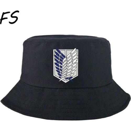 Summer Bucket Hats men attack on titan Print Foldable Fisherman Hat Woman Beach Sun Cap Man Fashion Soild Panama hiphop hike Hat