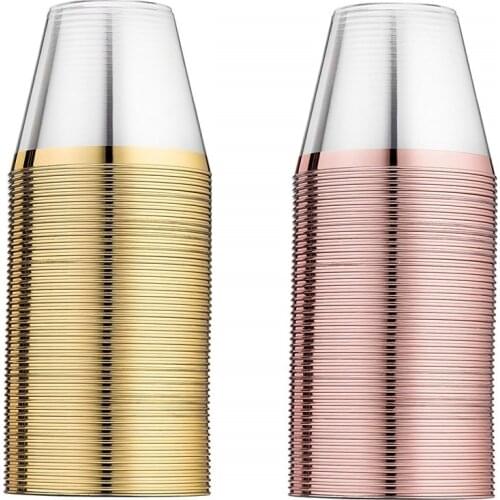 9OZ 250ml Rose Gold Plastic Cup Wedding Disposable Gold Cups Clear Party Tumblers Beverage Wine Glass Champagne Cocktail Cup set