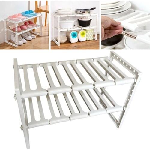 Under Sink Storage Shelf Adjustable 2-Tier Expandable Sink Lower Shelf Cabinet Expands Organizer Home Kitchen Bathroom wholesale