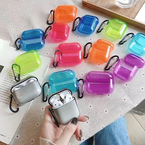 Clear Soft TPU Earphone Protective Cover Transparent Macaron Colors Headset Case with Hook For Apple Airpods 2 For Airpods pro