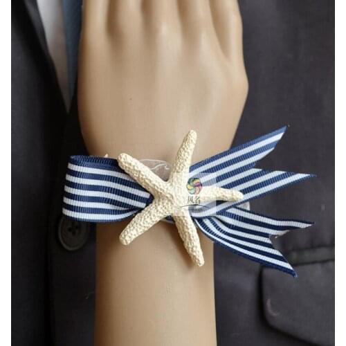 5Pcs/Set Handmade Wedding Party Prom Bridal Mom Bridesmaid Hand Wrist Flower Women Corsage Starfish Fabric Simple Style Flower