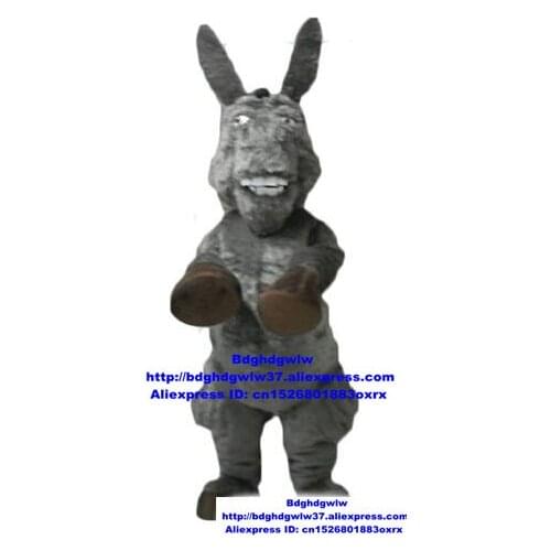 Grey Long Fur Donkey Burro Mule Hinny Horse Pony Mascot Costume Adult Cartoon Character Festival Celebration Beauty zx266