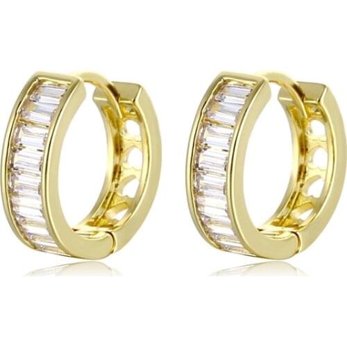 Natural Zircon Stone Gold Hoop Earrings For Women Making Jewelry Gift Wedding Party Engagement Bridal Huggie Circle Earring