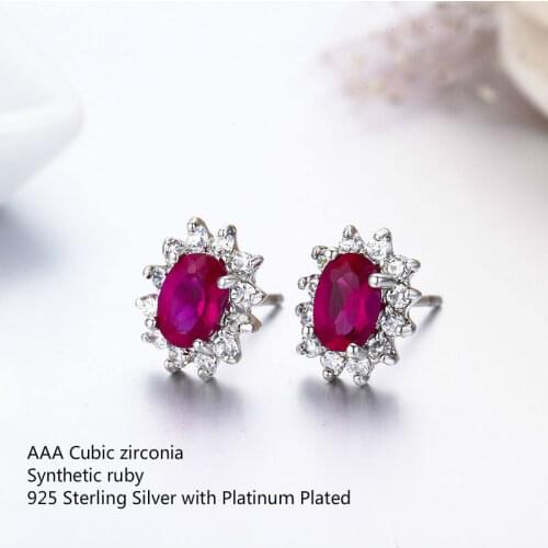 Cute 925 Sterling Silver Small Oval Rose Red CZ Stud Earrings For Women Girls Children Girls Kids Jewelry Orecchini Aros Aretes