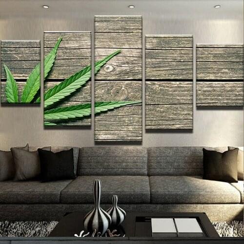 Living Room HD Printed On Canvas Modern Painting 5 Panel Weed Wood Board Modular Picture Wall Art Home Decoration Posters Frame