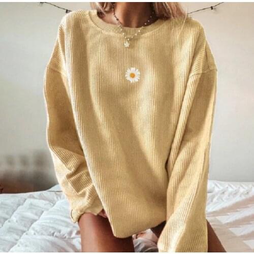 Sweatshirts Streetwear 2021 Embroidery Flower Indie Aesthetic 90s Long Sleeve Hoodies Graphic Crewneck Clothes Moleton Feminino