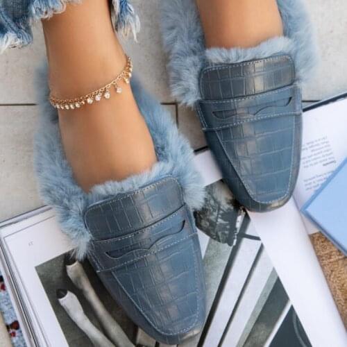 All-match Women New Leather Leopard Print Pointed Flat Hair Slippers Female Large Size Womens Shoes Lazy Drag Furry Slippers