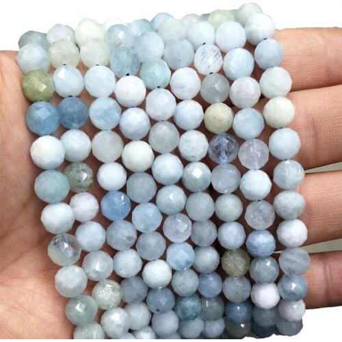 Fine 100% Natural Faceted Mix Color Aquamarine Round Stone Beads A Gemstone For Jewelry Making DIY Bracelet 6/8/10mm 15