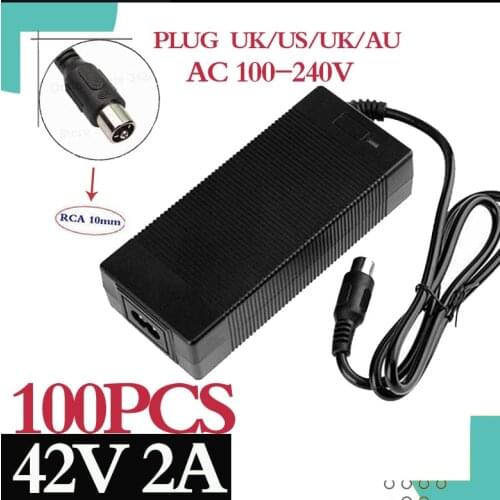 100pcs 36V Charger RCA 10mm Plug Lotus Connector Output 42V 2A Electric Bike Powerboard Lithium Battery Charge Scooter