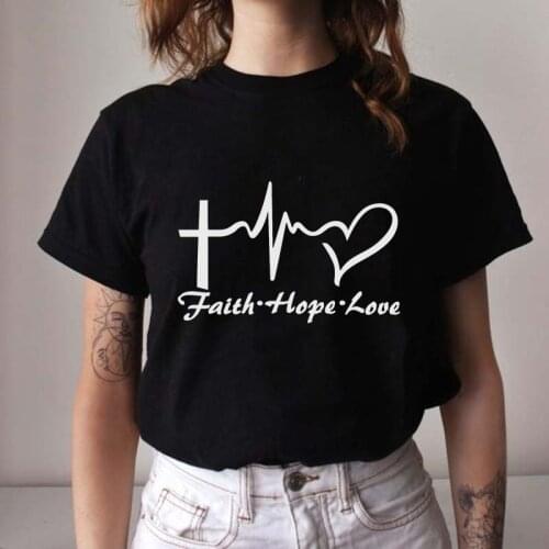 T Shirt for Women 2021 Faith Hope Love Printed Casual Christian Tee Shirts Summer Short Sleeve Tops Female Tshirt Camiseta Mujer