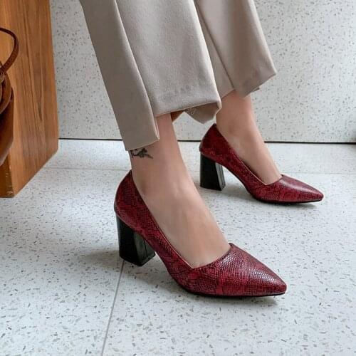 YMECHIC Spring New 2020 Women High Heels Retro Snake Print Pattern Dress Office Shoes Female Vintage Red Brown Woman Pumps 43