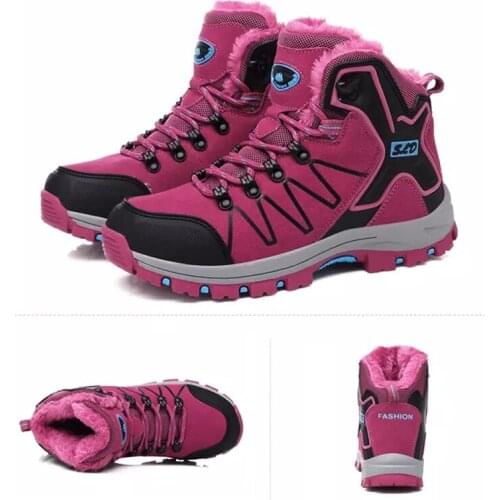 Women Winter Plus Fur Hiking Boots Warm High Top Outdoor Trail Sports Sneakers For Women Hunting Nonslip Climbing Mountain Shoes