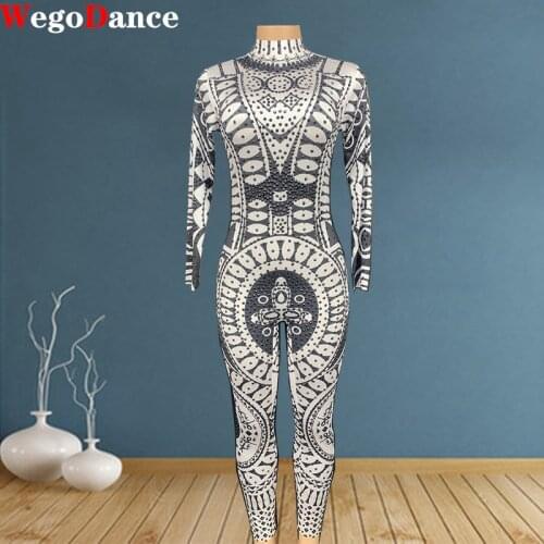 Fashion Rhinestones Jumpsuit Leggings Stretch Sexy Costume Women Nightclub Party Wear Dance Rompers