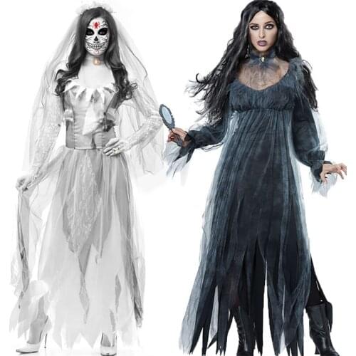 Woman Halloween Cosplay Costume Ghost Zombie Bride Black Angel Witch Long Skirt Vampire Cosplay Party Large Size Dress 2021 New