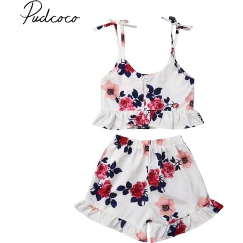 2019 Baby Summer Clothing 0-3Y Kid Baby Girl Clothes Sets Sleeveless Ruffles Crop Tops T-shirt Tops+ Floral Shorts Pants Outfits