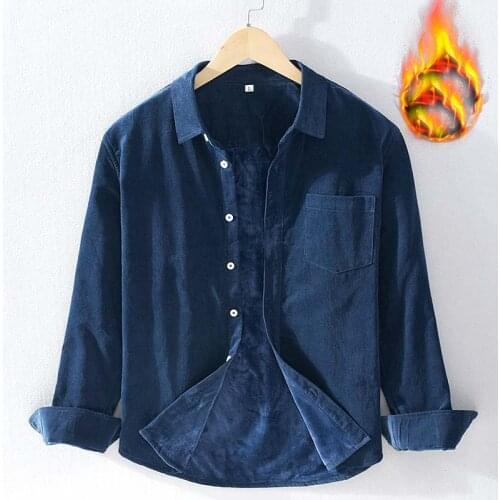 2020 Men Corduroy Warm Winter Shirt Thick Fleece Lining Thermal Shirt m-3XL Bottoming Shirt