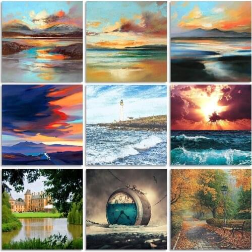 50x50cm Frameless Diy Oil Painting By Numbers Landscape kits Canvas Acrylic Painting Wall Art Home Decoration