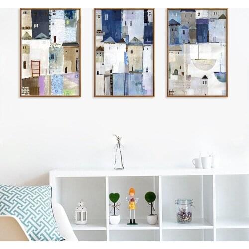 Watercolor Abstract Waterproof Canvas Painting Retro City House Poster Living Room Wall Art Canvas Bedroom Decoration Pictures