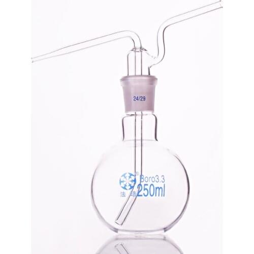 Flat bottom gas washing bottle ,Capacity 250ml,Single standard Ground mouth flat flush flask,Gas wash bottle,Shisha hookah