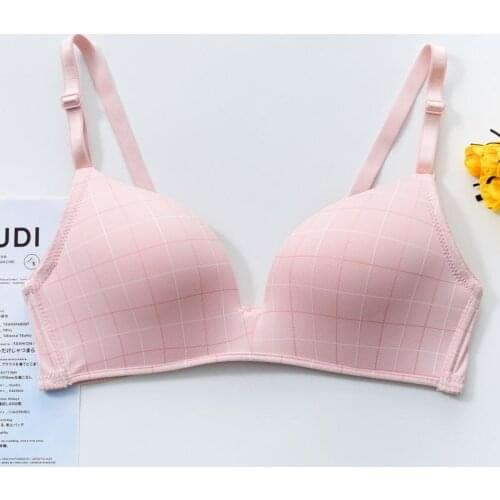 Women Plaid Wire Free Gather Bra Women Lingerie Beauty Back Glossy Bras Underwear