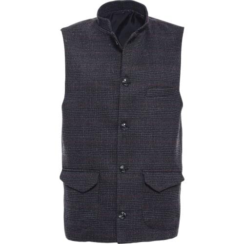 Black Checked Mandarin Collar Cachet Vest