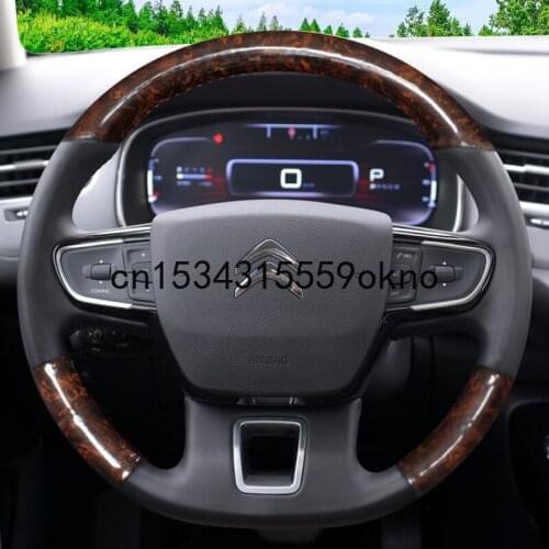 For Citroen C5 C6 Hand Stitched Car Steering Wheel Cover Imitation Peach Grain Leather Interior Car Accessories