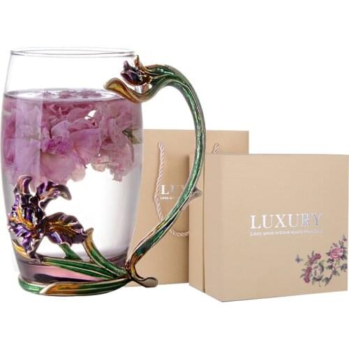 Enamel Coffee Mug Tea Cup High-grade Heat-resistant Glass Mark Creative Flower Drinkware Friend Gift